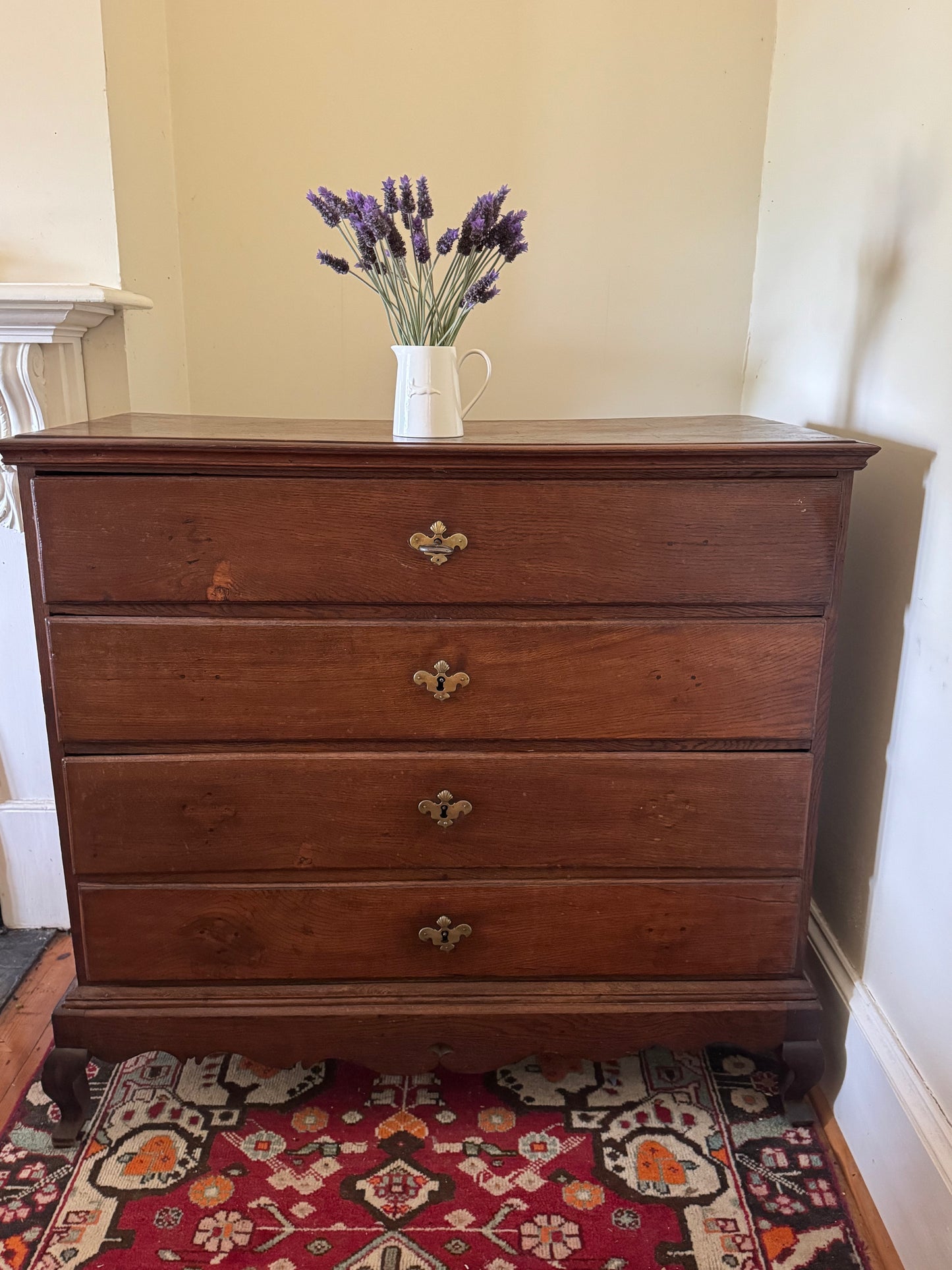 Huge English oak chest of drawers with key