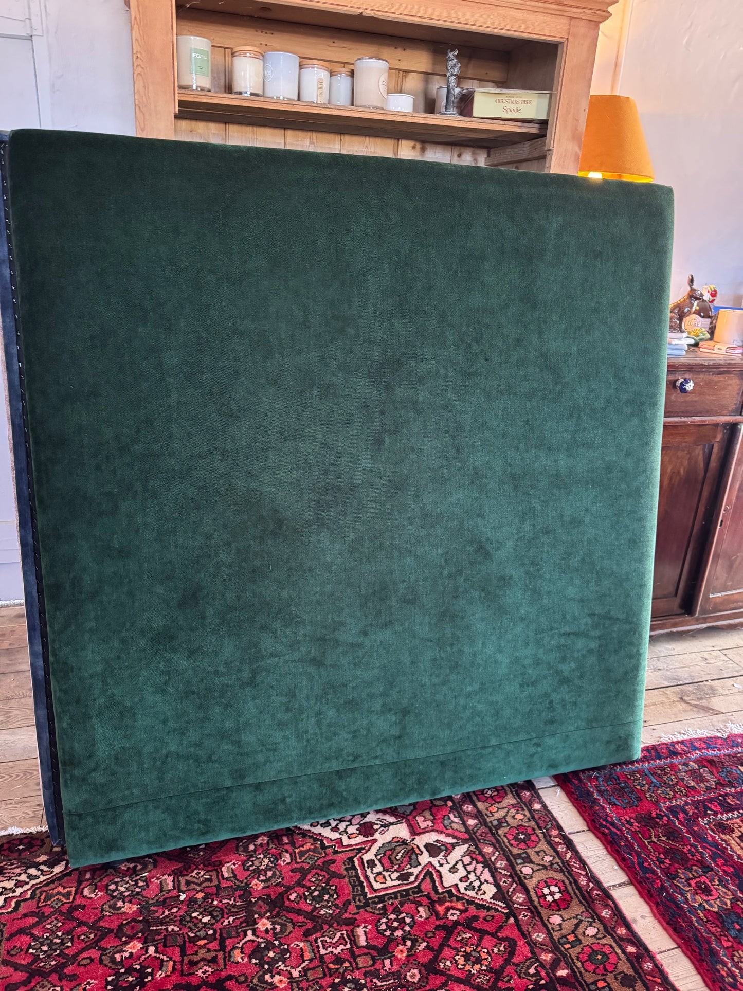 Double Bedhead covered in Forest Green velvet