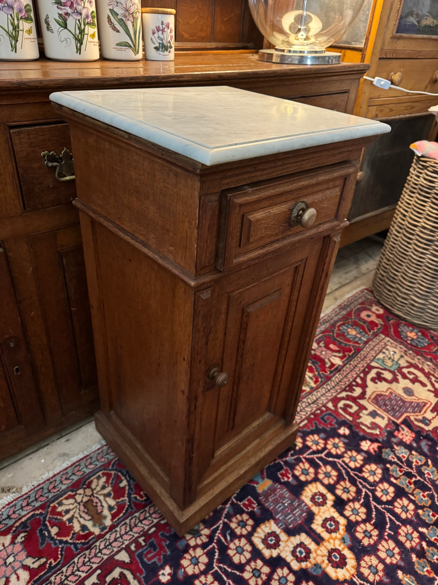 French oak bedside table on castors