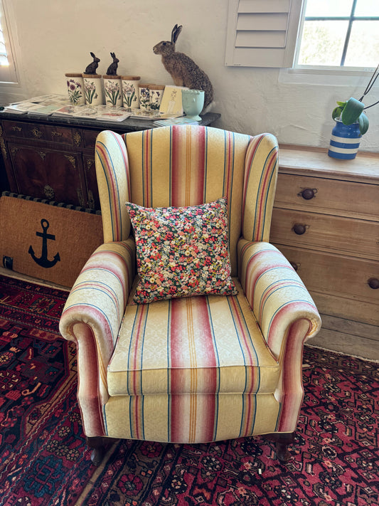 Striped wing back chair