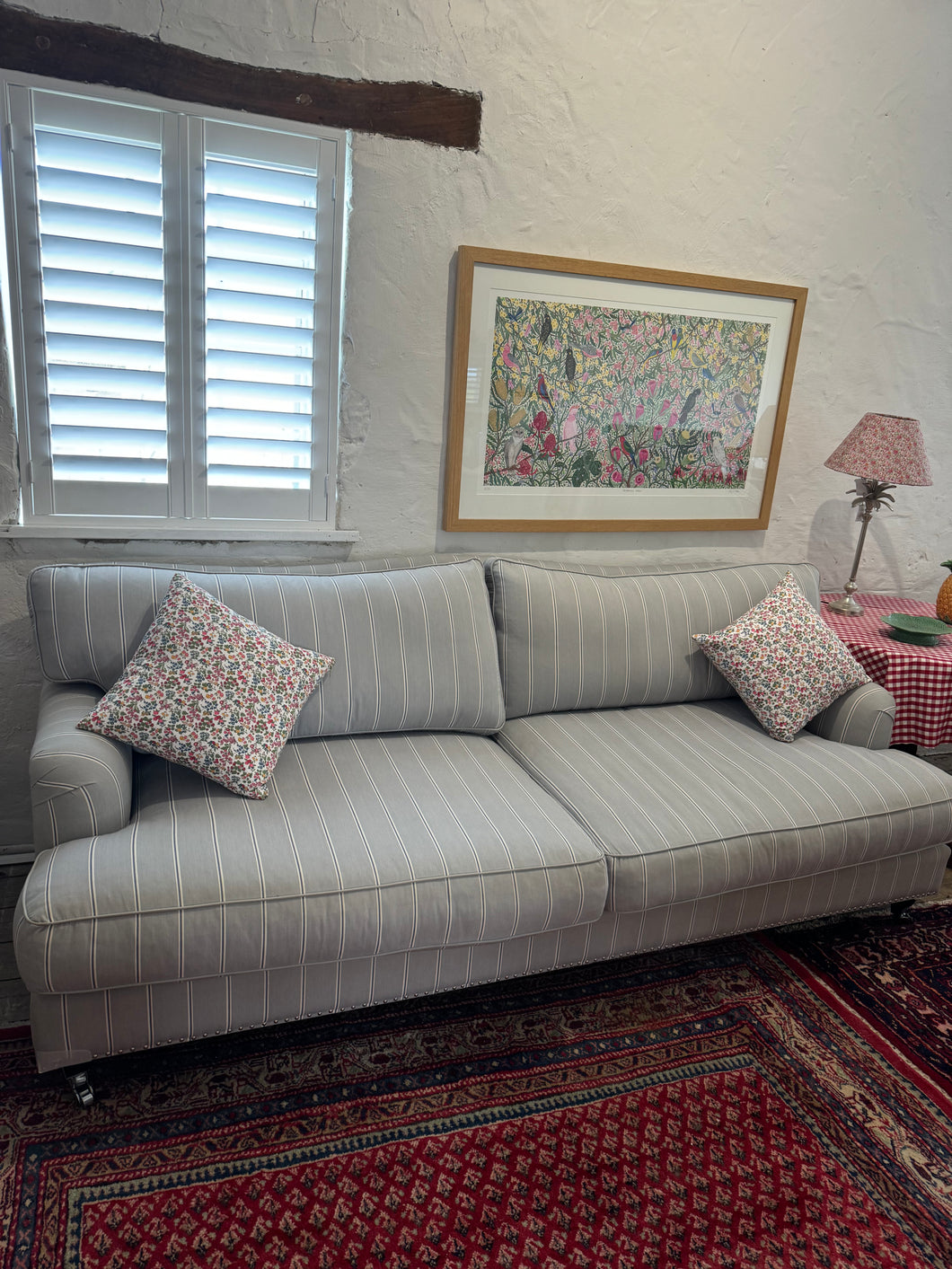 Hamptons navy striped sofa 4 seater