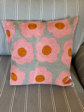 Load image into Gallery viewer, Eliza Piro Grey pink yolk flower cushion
