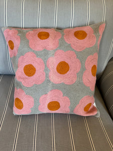 Eliza Piro Grey pink yolk flower cushion