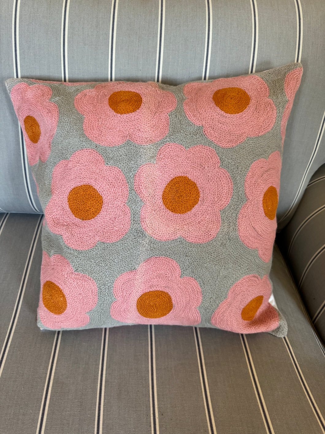 Eliza Piro Grey pink yolk flower cushion