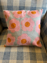 Load image into Gallery viewer, Eliza Piro Grey pink yolk flower cushion
