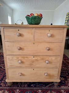 Large raw pine chest of drawers