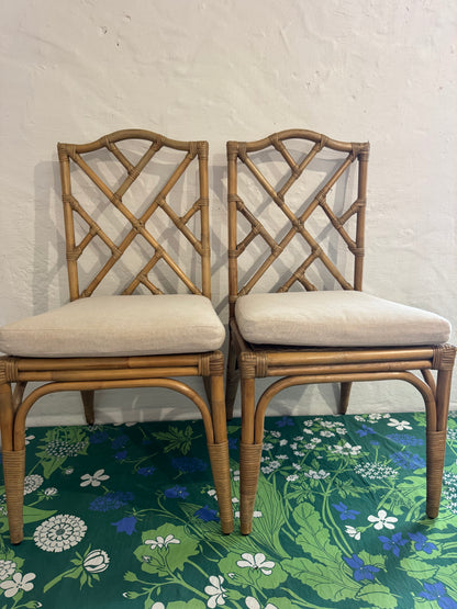 Four bamboo dining chairs with seats