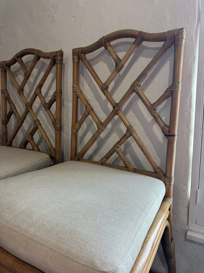 Four bamboo dining chairs with seats