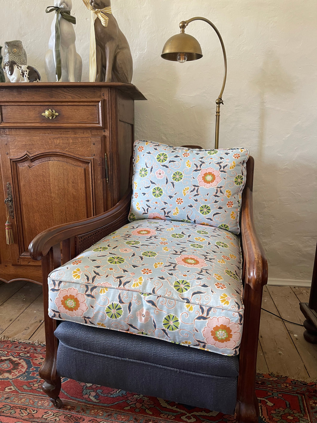 Antique Jacobean chair recovered in Anna Spiro “Leilani” fabric