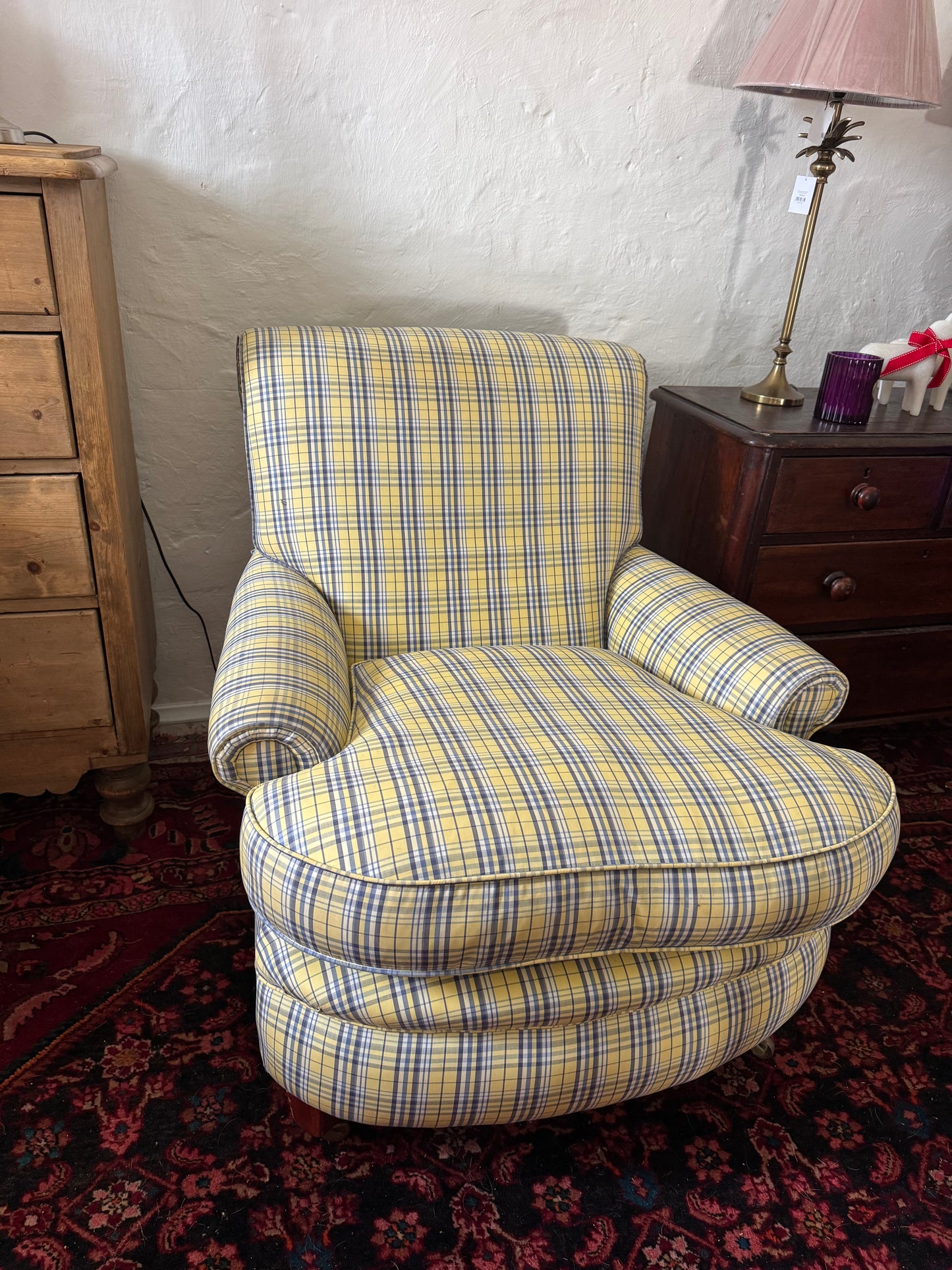 Yellow tartan armchair