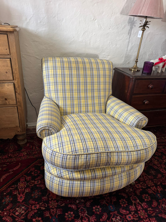 Yellow tartan armchair