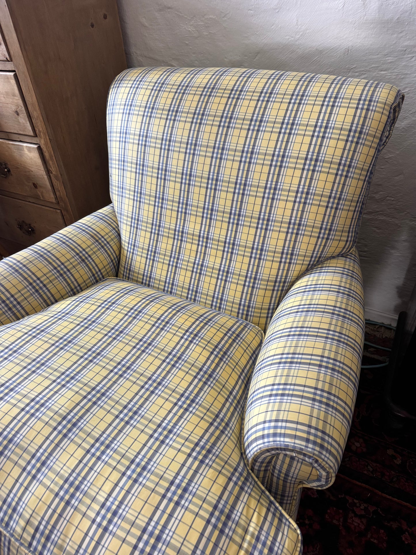 Yellow tartan armchair