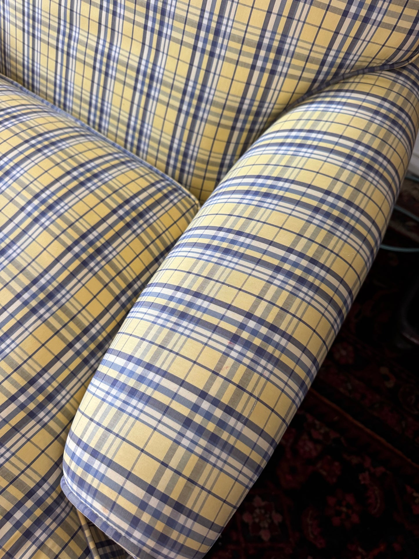 Yellow tartan armchair