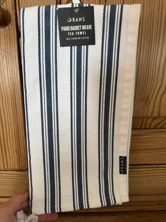 Rans tea towel navy stripe