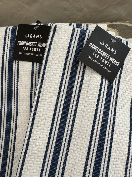 Rans tea towel navy stripe