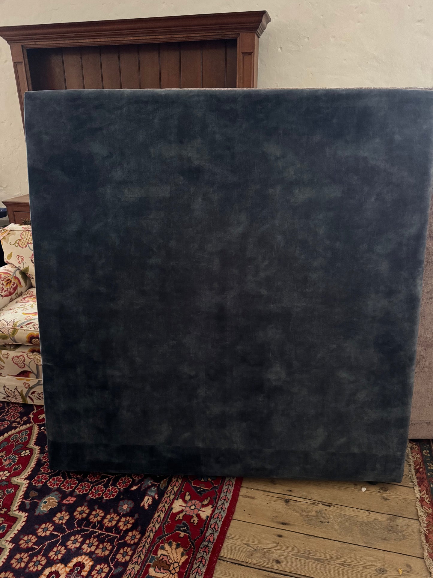 Double bed head French blue velvet