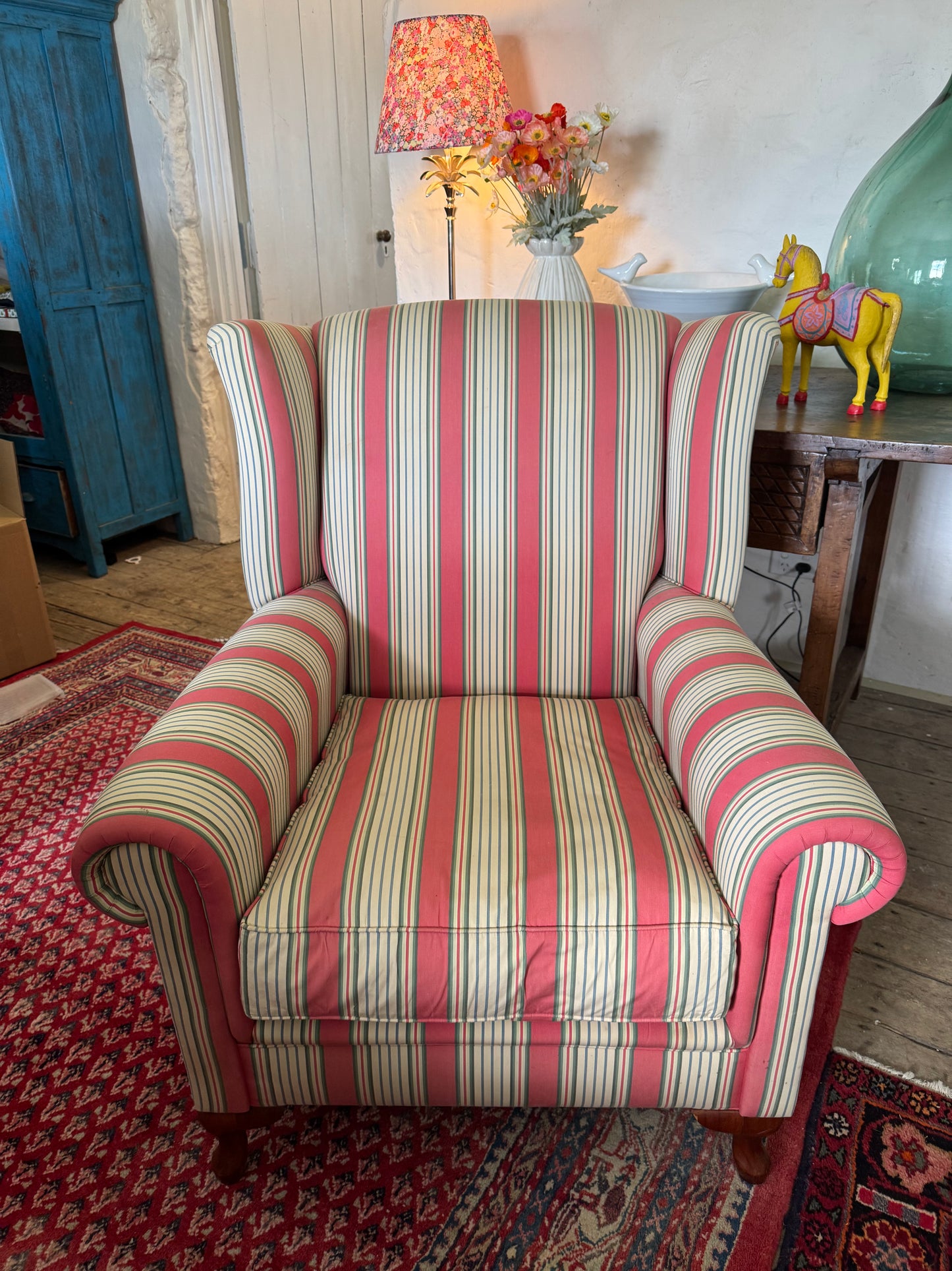 Striped armchair feather cushion
