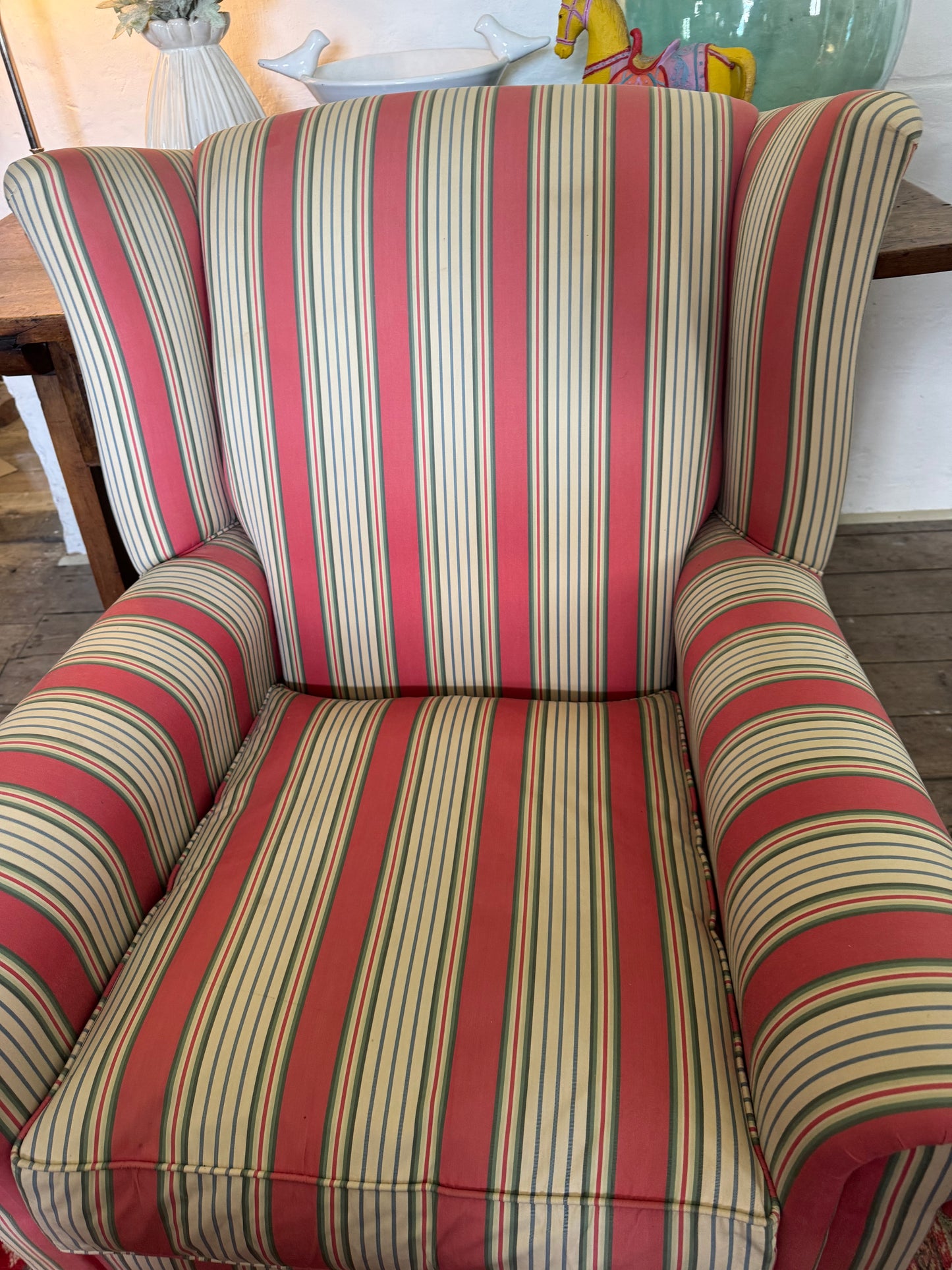Striped armchair feather cushion