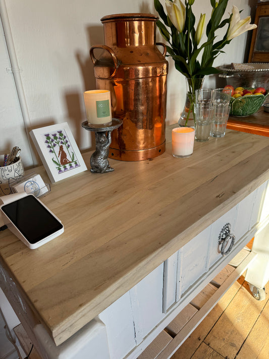 Island bench made from vintage Indian storage box
