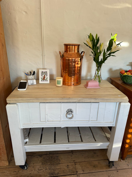 Island bench made from vintage Indian storage box