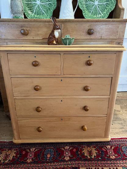 Antique raw pine chest of drawers