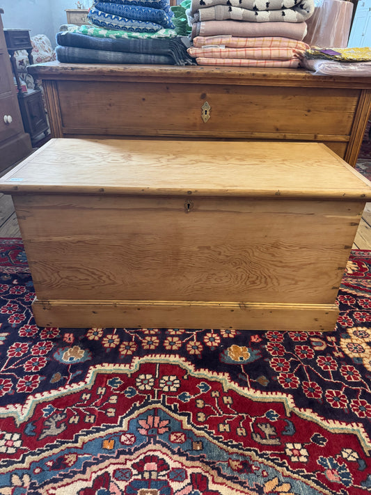 Antique raw pine trunk with brass handles