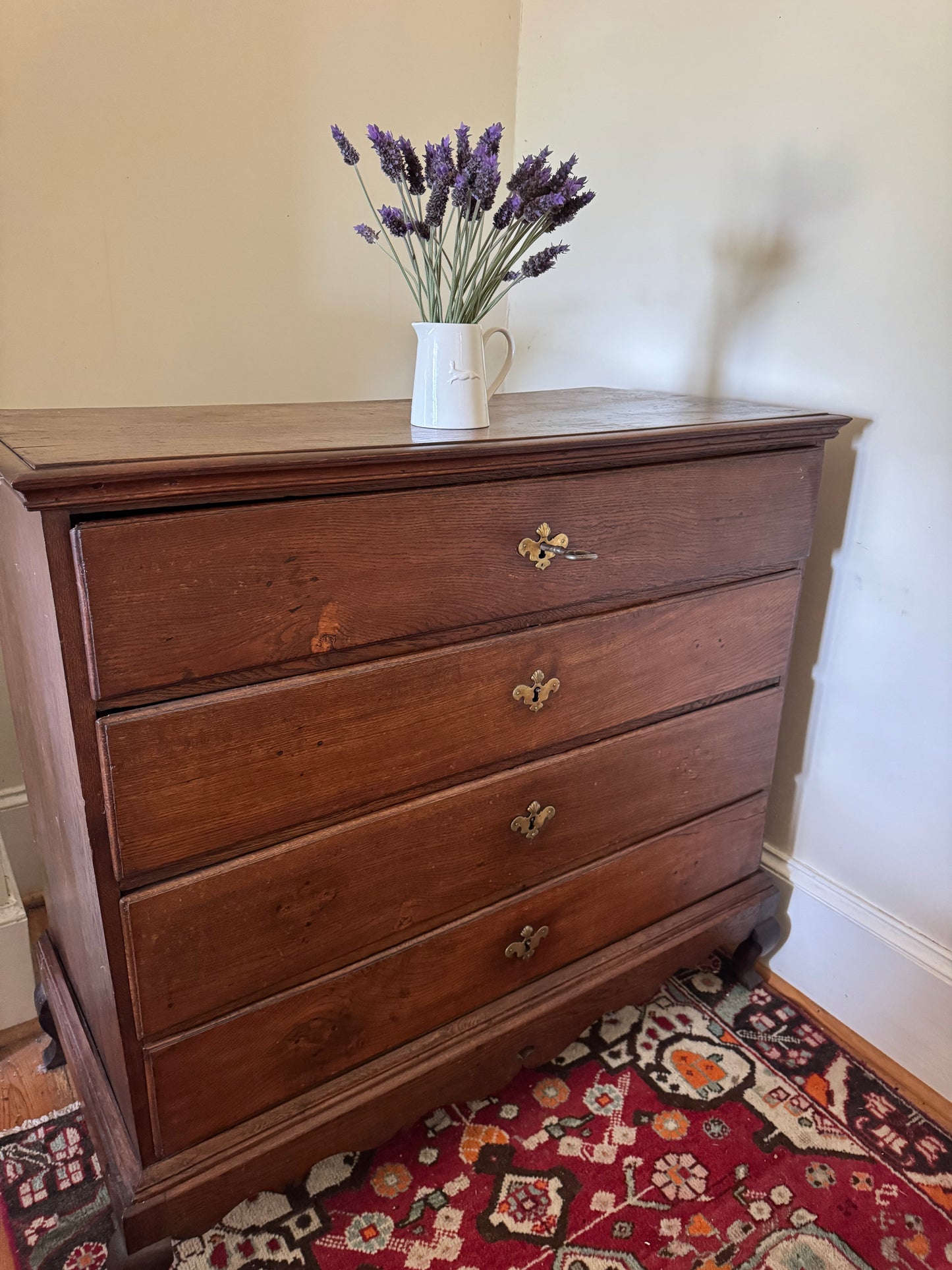 Huge English oak chest of drawers with key