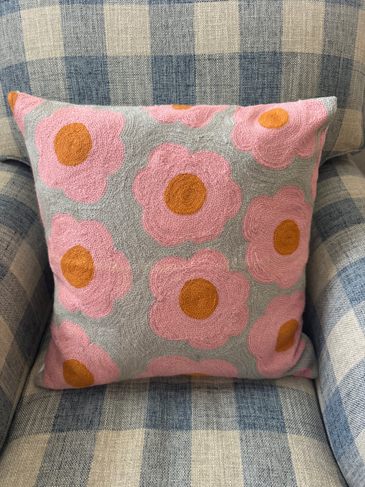 Eliza Piro Grey pink yolk flower cushion