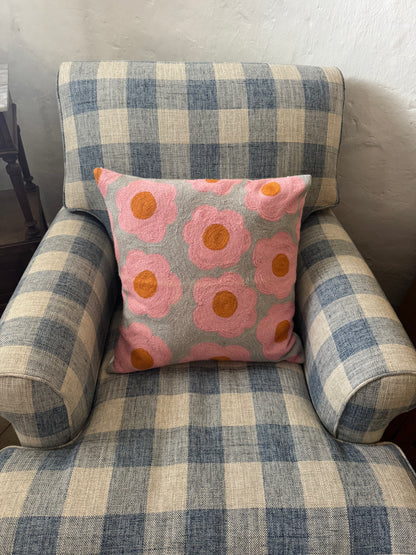 Eliza Piro Grey pink yolk flower cushion
