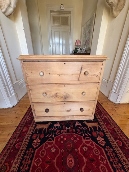 Antique raw pine chest of drawers