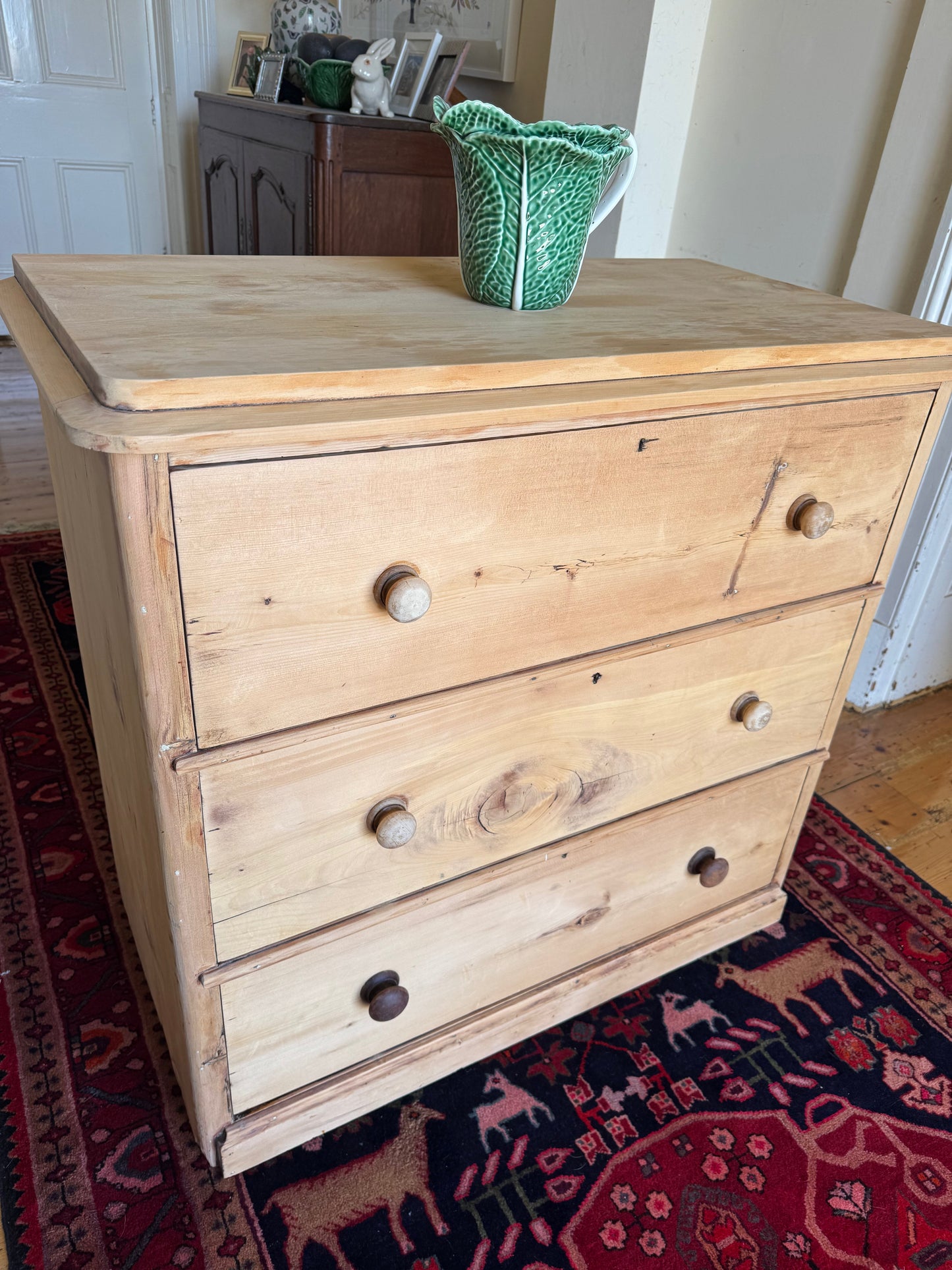 Antique raw pine chest of drawers