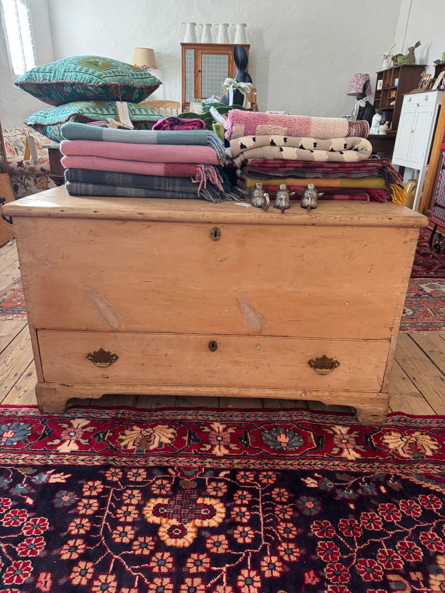 Antique pine trunk with drawers