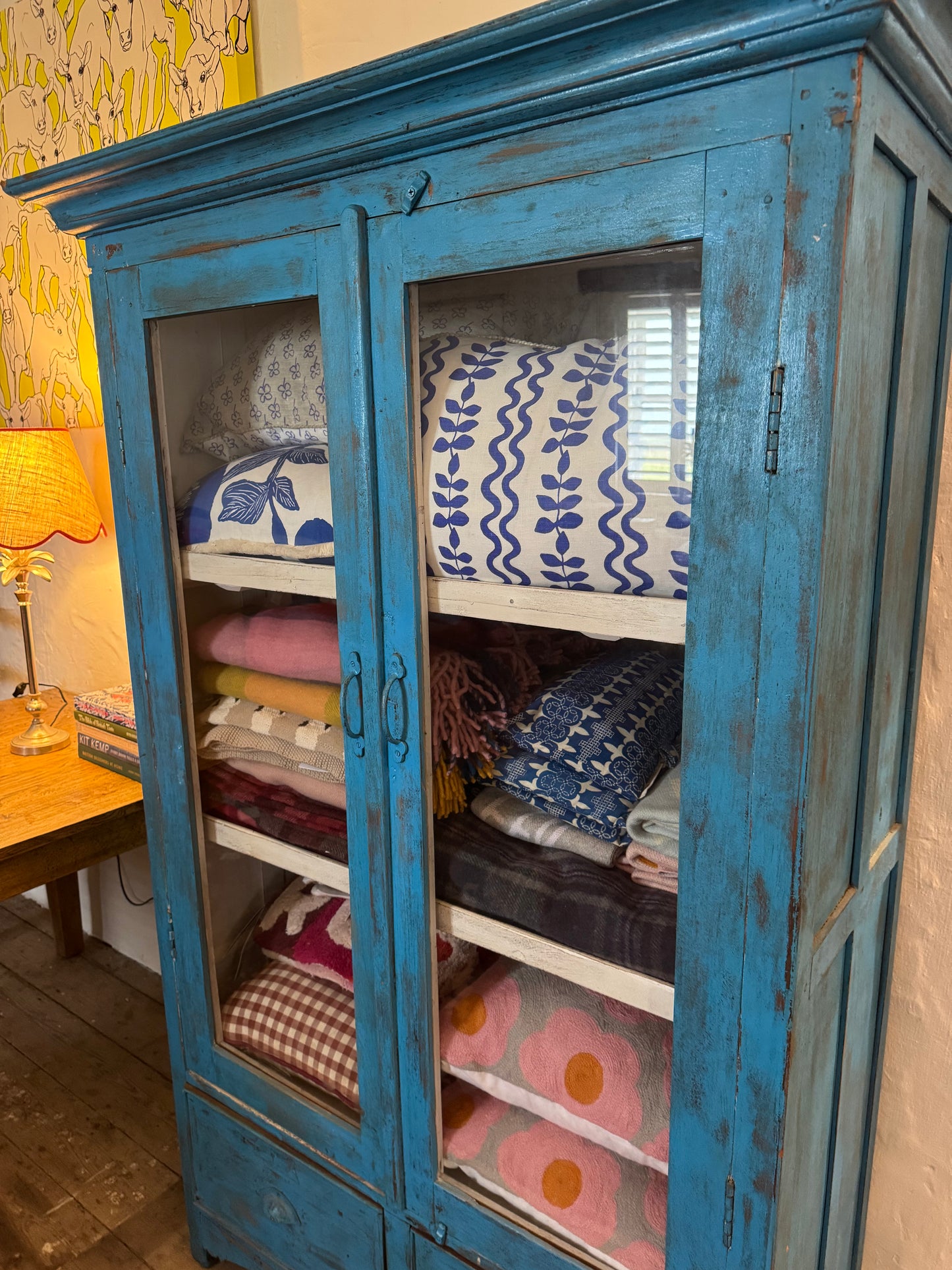 Vintage blue cabinet with magic patina