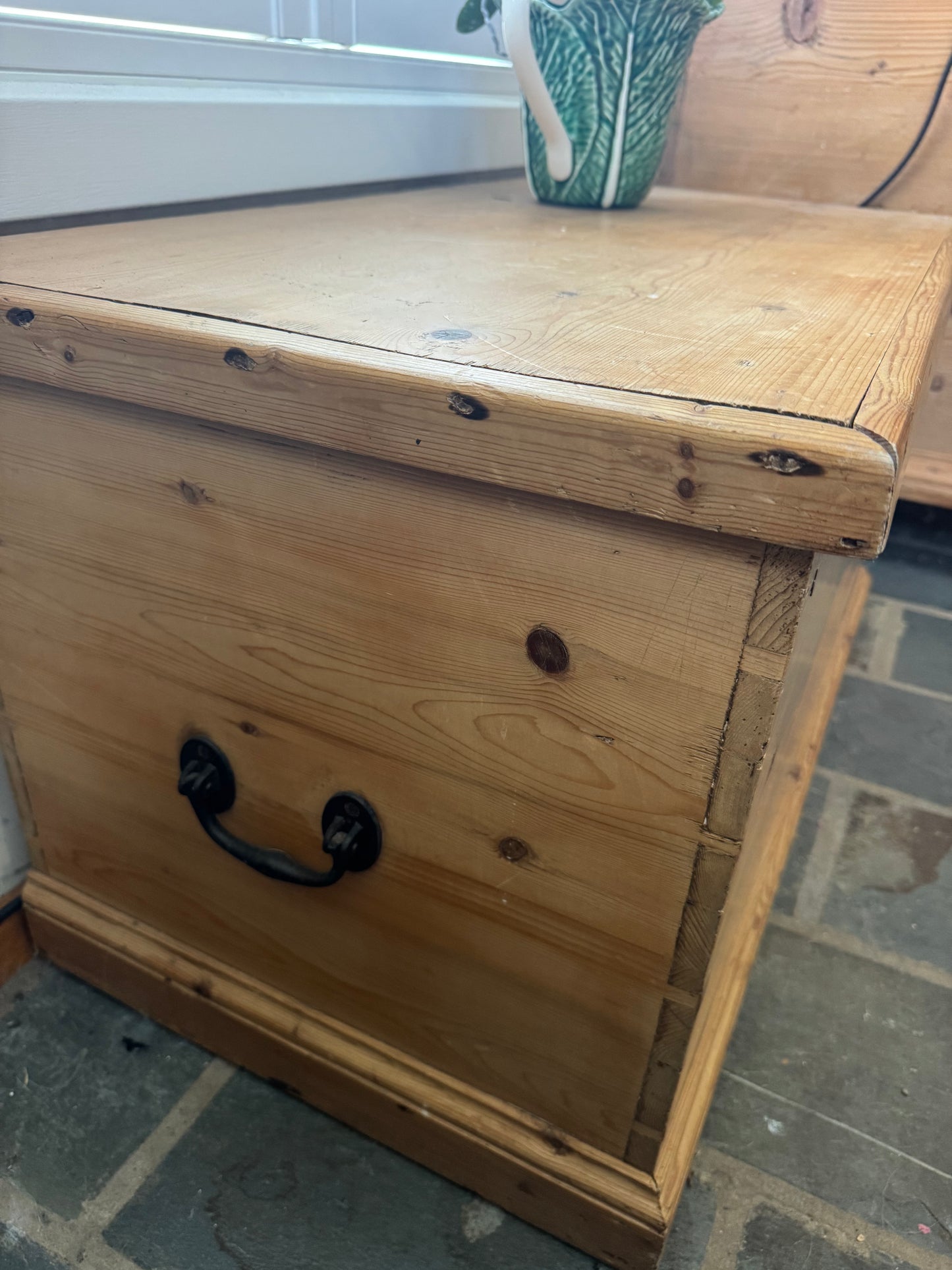 Raw pine antique trunk