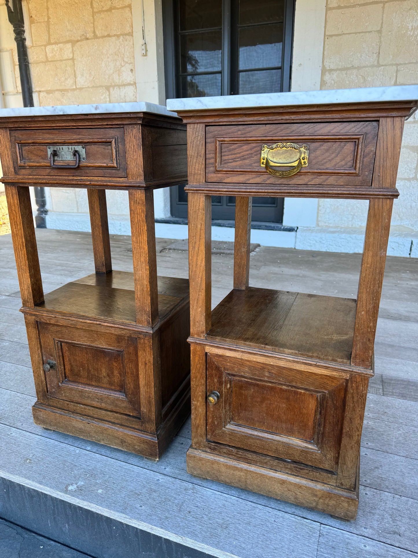 Pair of antique French oak bedsides
