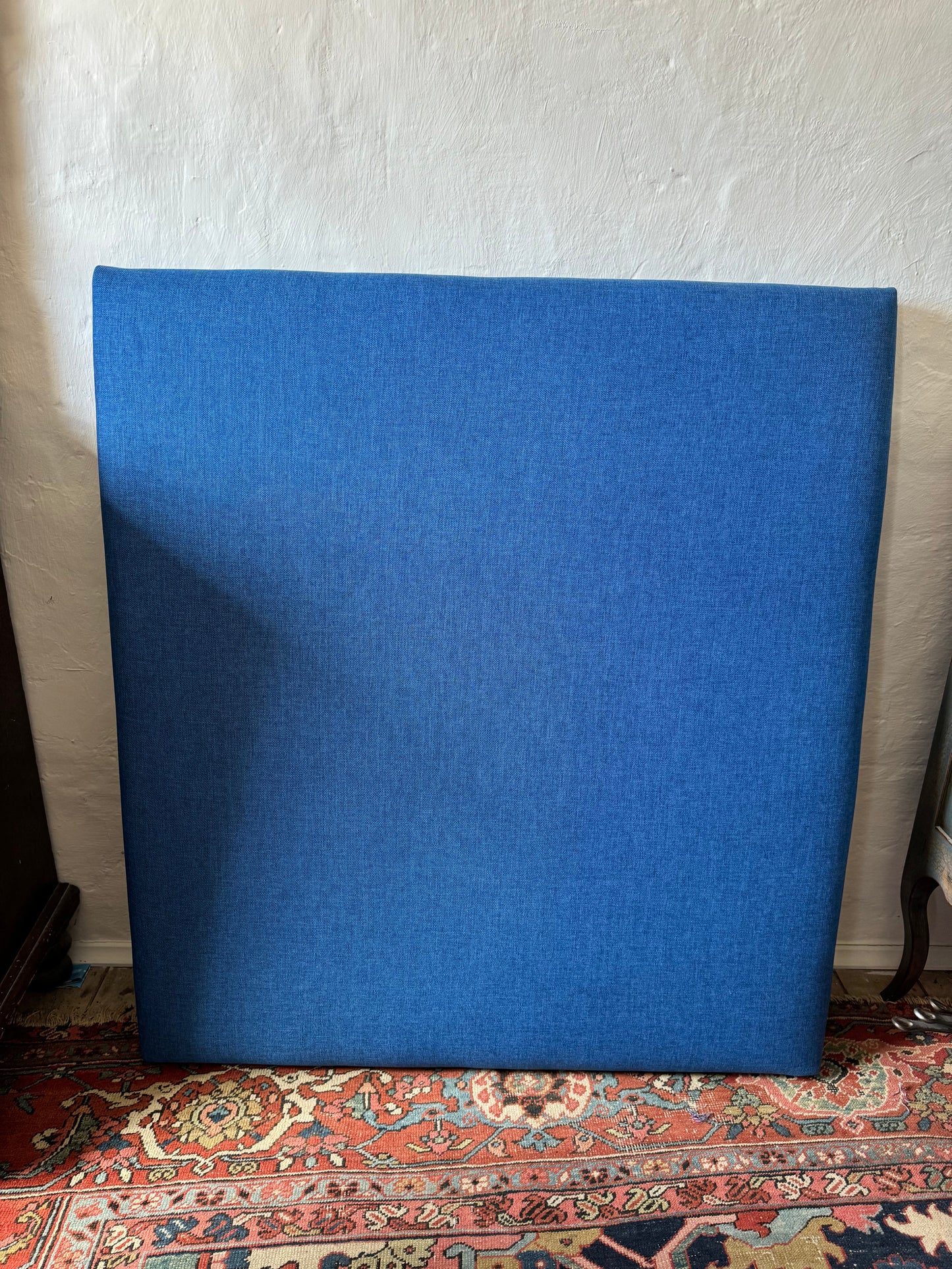 King single bed head covered with Warwick fabric