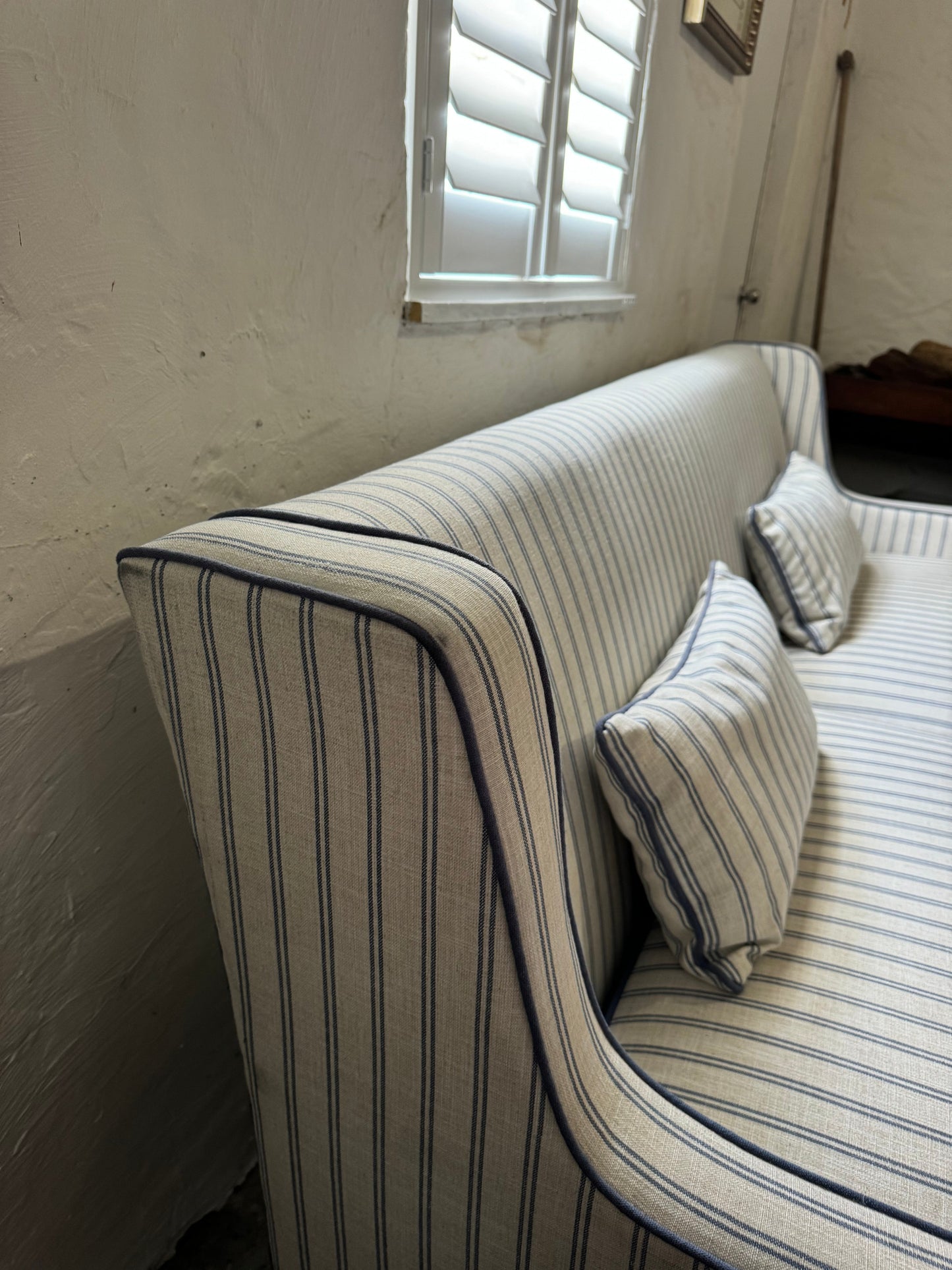 Hamptons style striped  three seater sofa