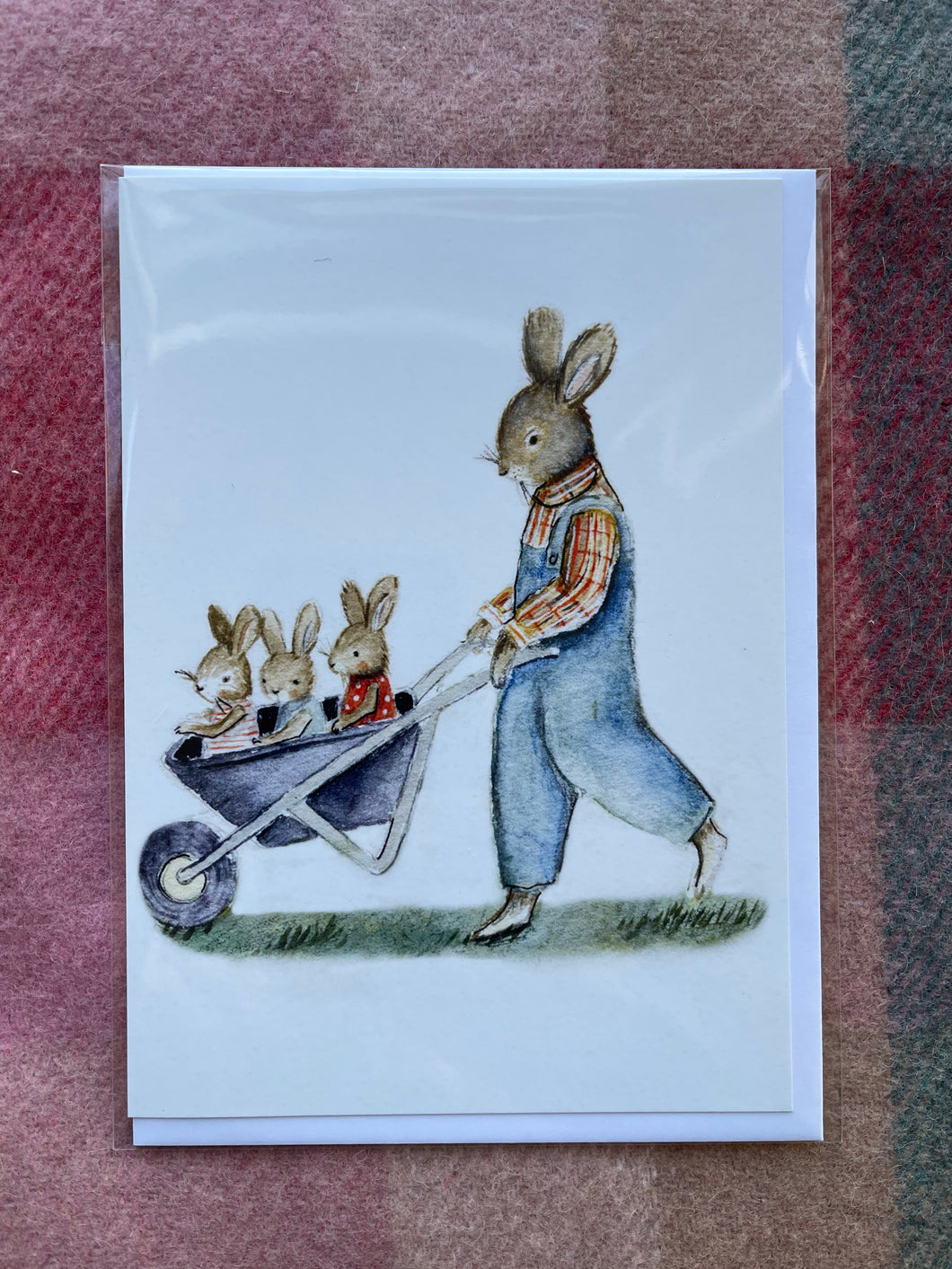 Rabbits in Wheelbarrow Card