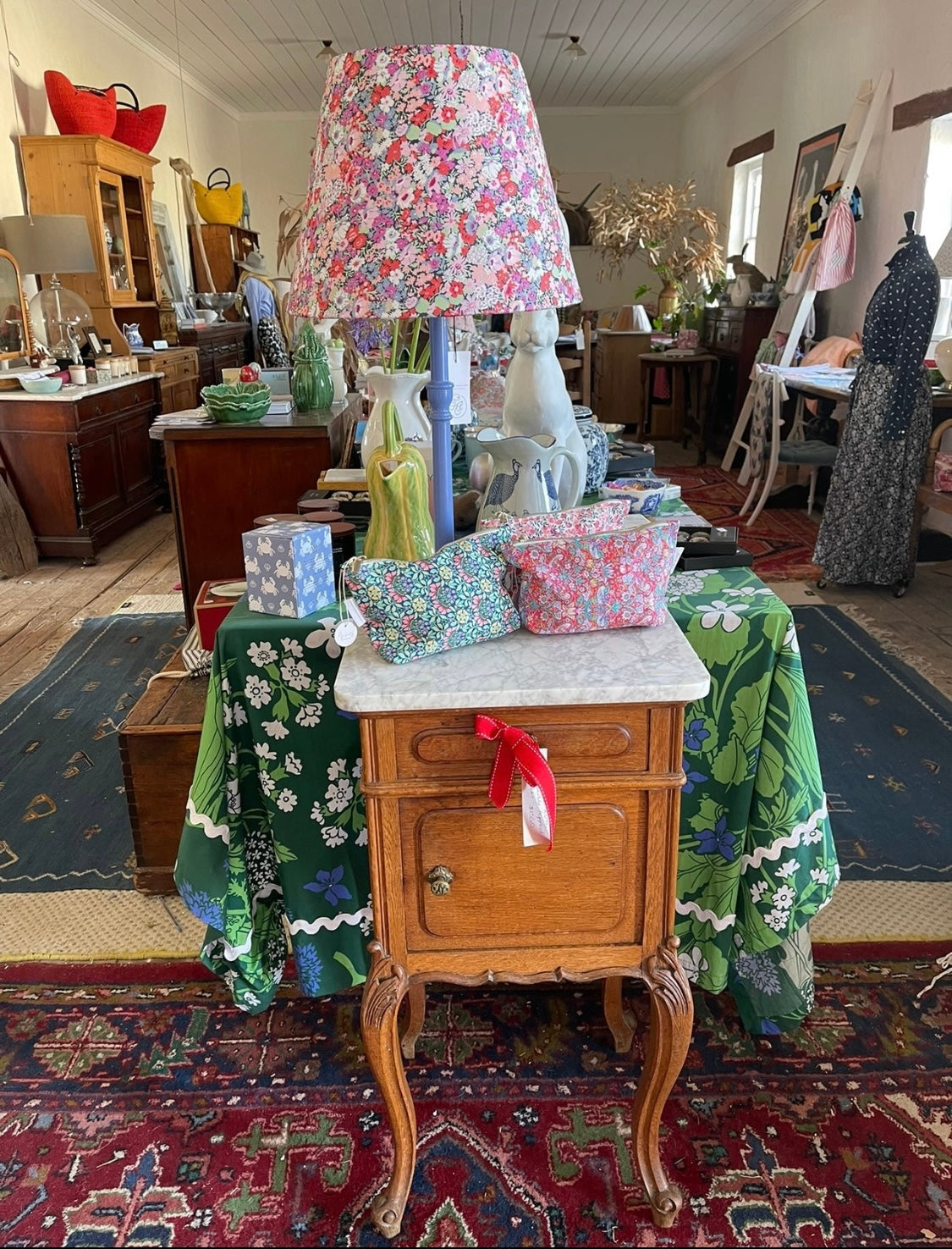 Pair Louis XVth oak & white marble bedsides