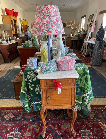 Pair Louis XVth oak & white marble bedsides