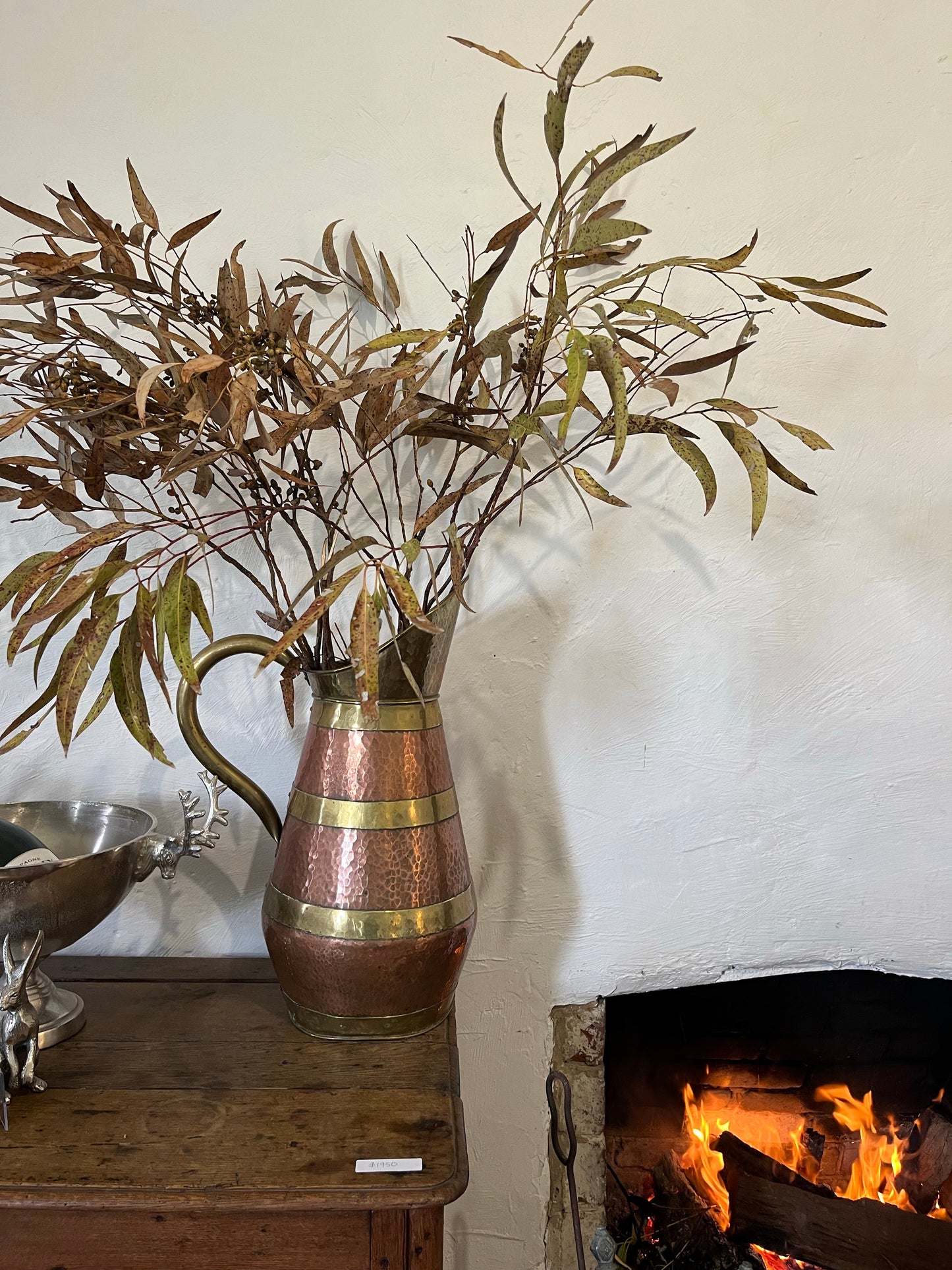 French antique jug copper with brass banding
