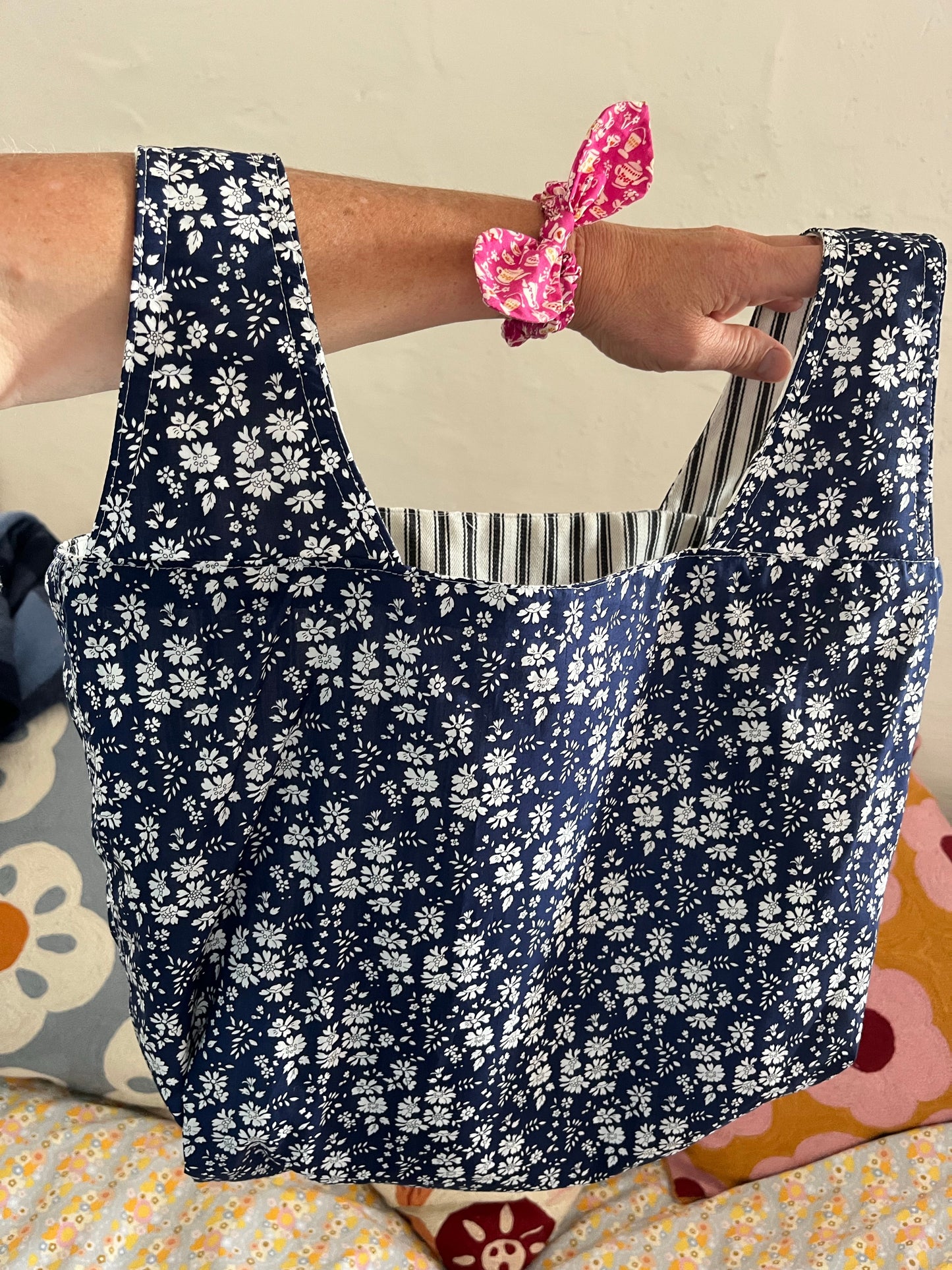 Handmade liberty & ticking bag