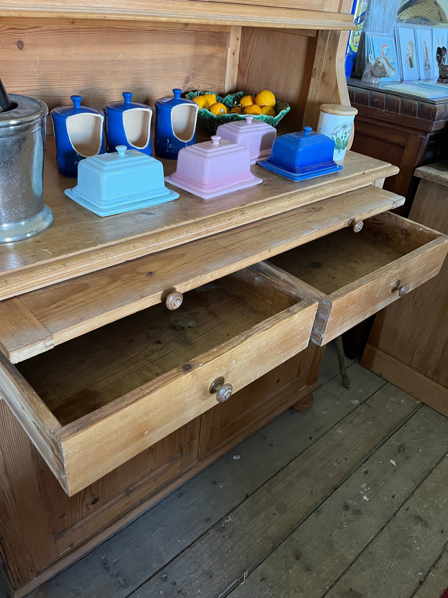 Old pine dresser with glass doors