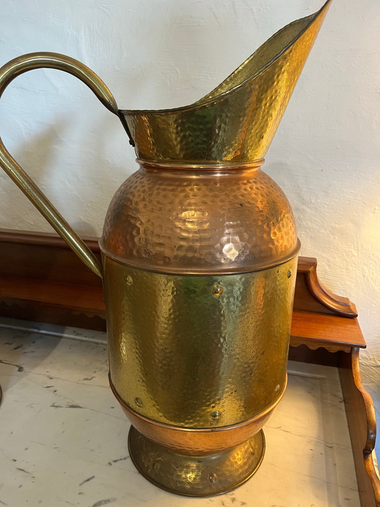 Antique French copper and brass jug