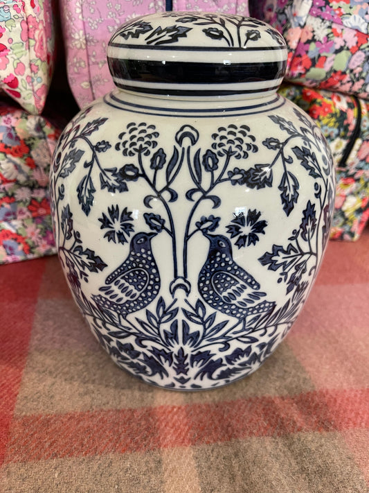 Navy & white ginger jar