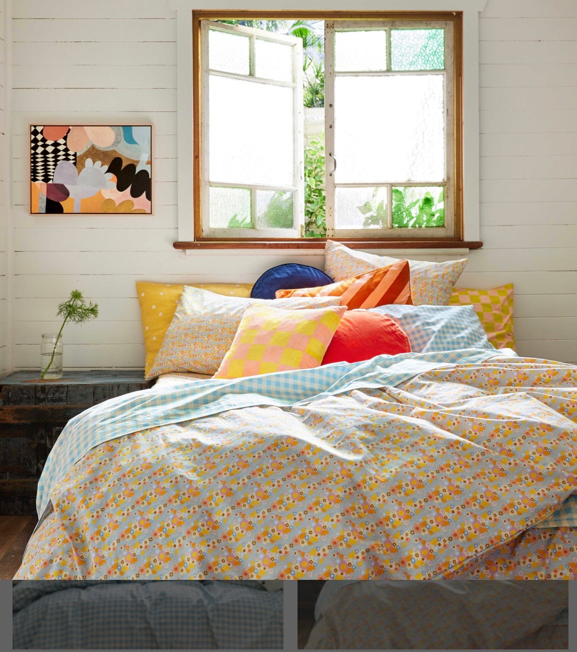 Baby blue gingham pillow case