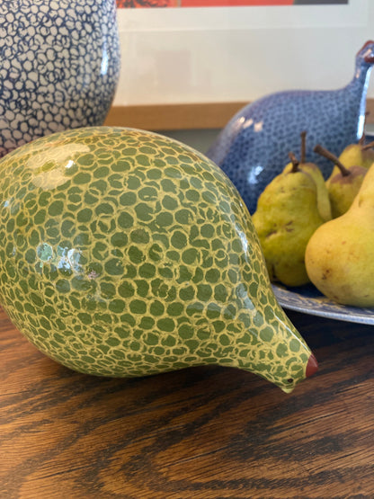 French ceramic quail pecking green and yellow