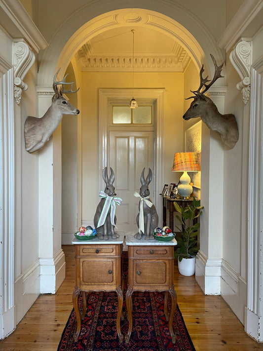 Pair Louis XVth oak & white marble bedsides