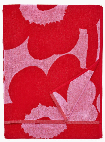 Marimekko bath towel Unikko pink & red