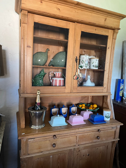 Old pine dresser with glass doors